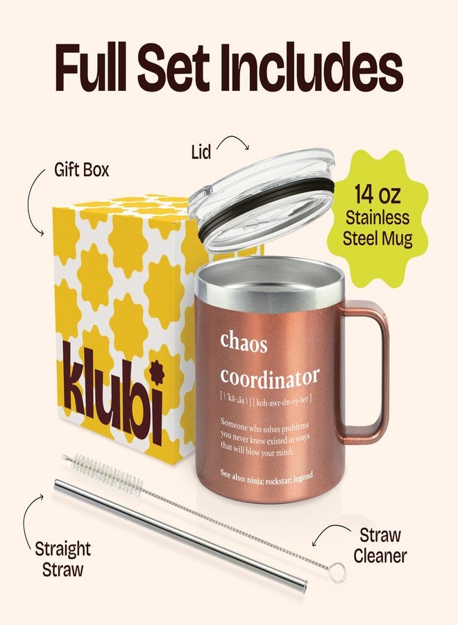KLUBI Chaos Coordinator Tumbler Rose Gold Coffee Tumbler 14oz Chaos Coordinator Gifts for Women Boss Gifts for Women Boss Thank You Gift Rose Gold Gift Ideas Chaos Coordinator Mug Coworker Gifts for Women - Image 3